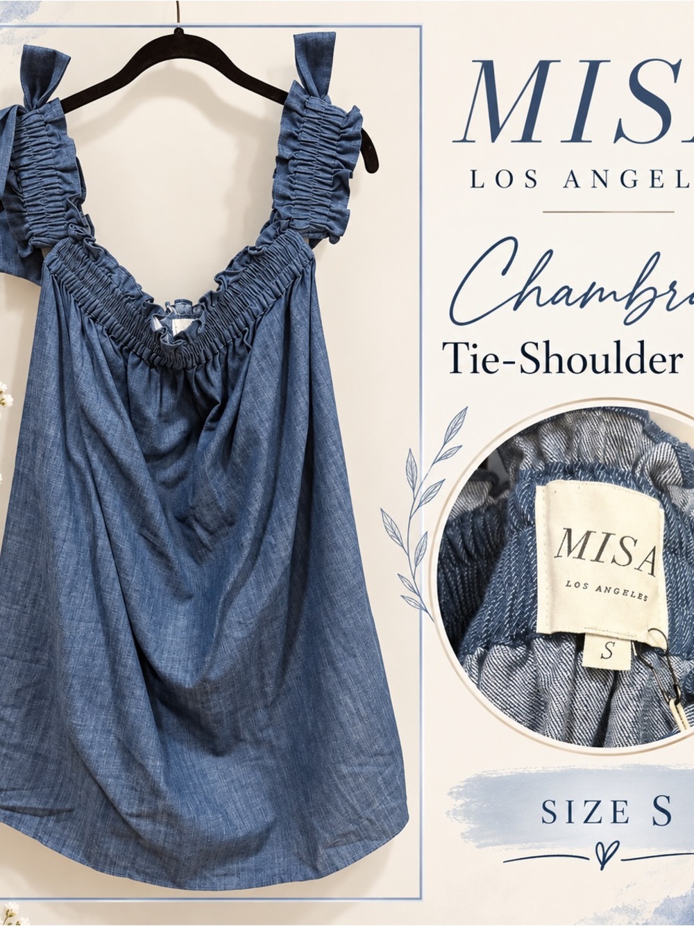 Misa Los Angeles Blue Tie-Shoulder Chambray Camisole